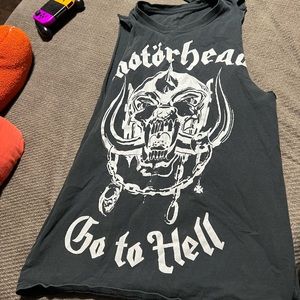 Motörhead shirt, sleeves cut off, well worn